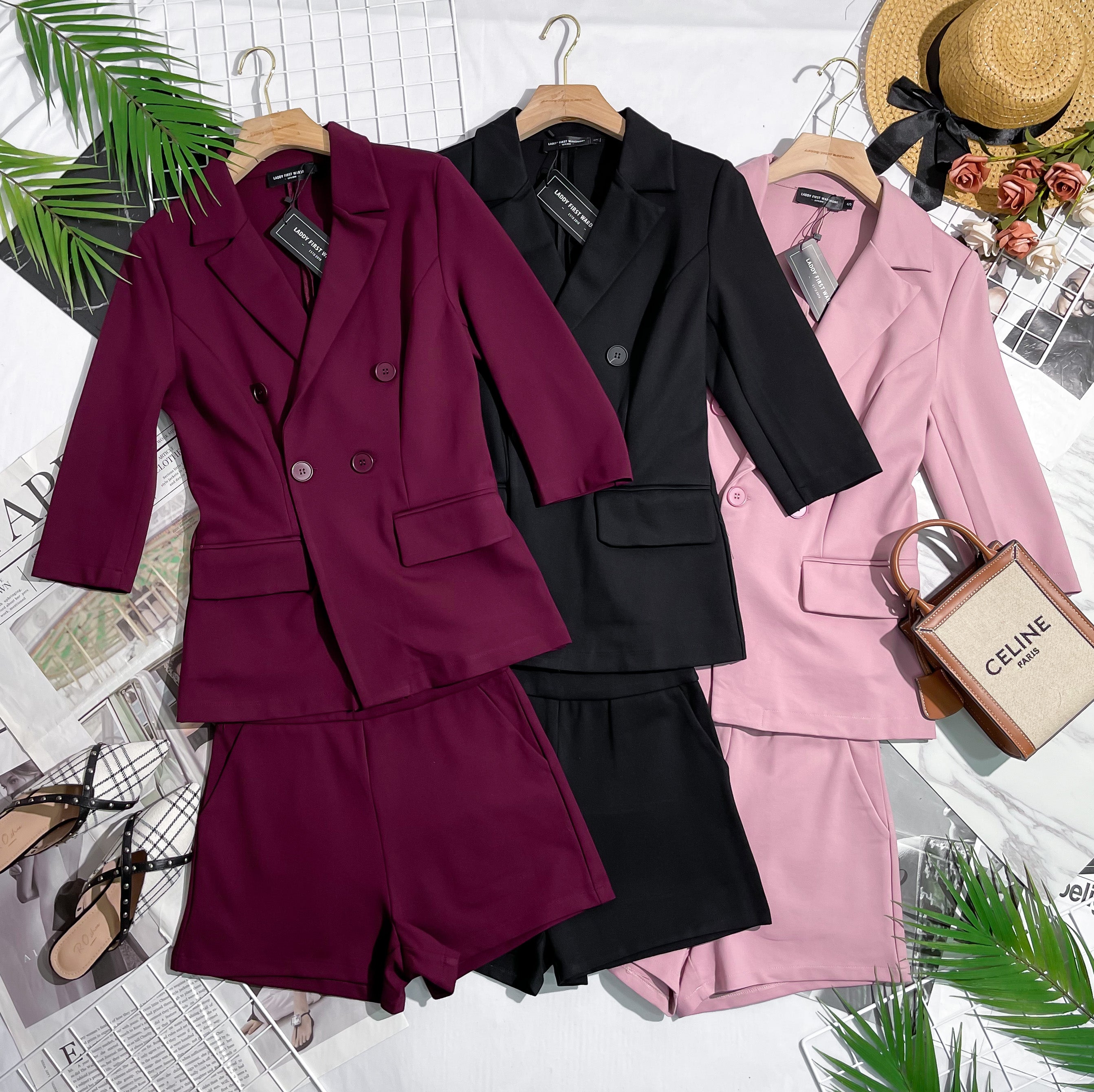 【SS339991】两件式厚实罗马套装修身罗马外套上衣 ➕ 高腰罗马短裤 , 有口袋 ❤❤【A-R1-C2】