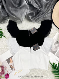 【T226341】独家爆款「短版」无袖叠层荷叶边时装上衣，后中拉链 ❤❤ 【A-R1-C4】