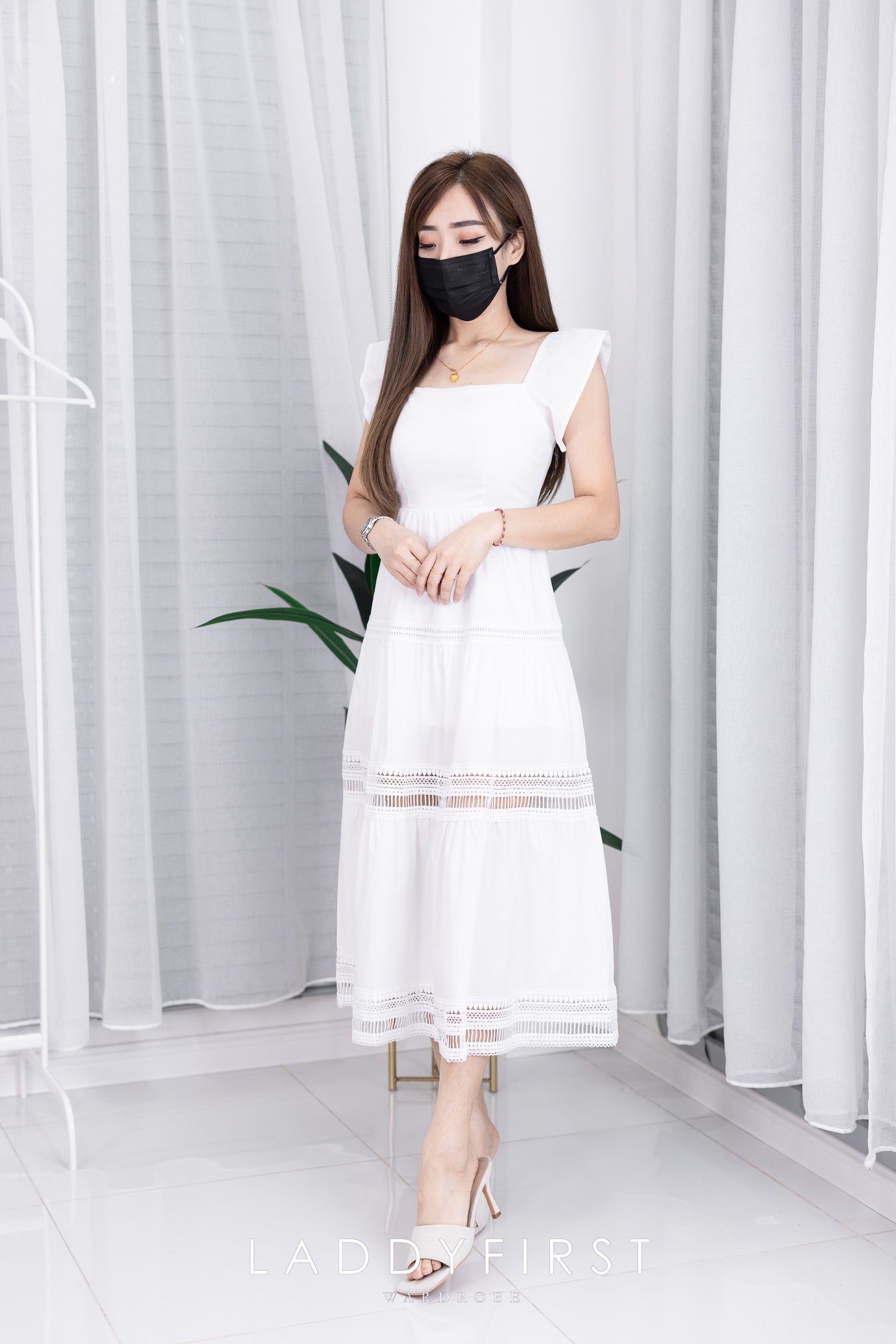 【D22199】欧美风无袖方领气质蛋糕连身裙子