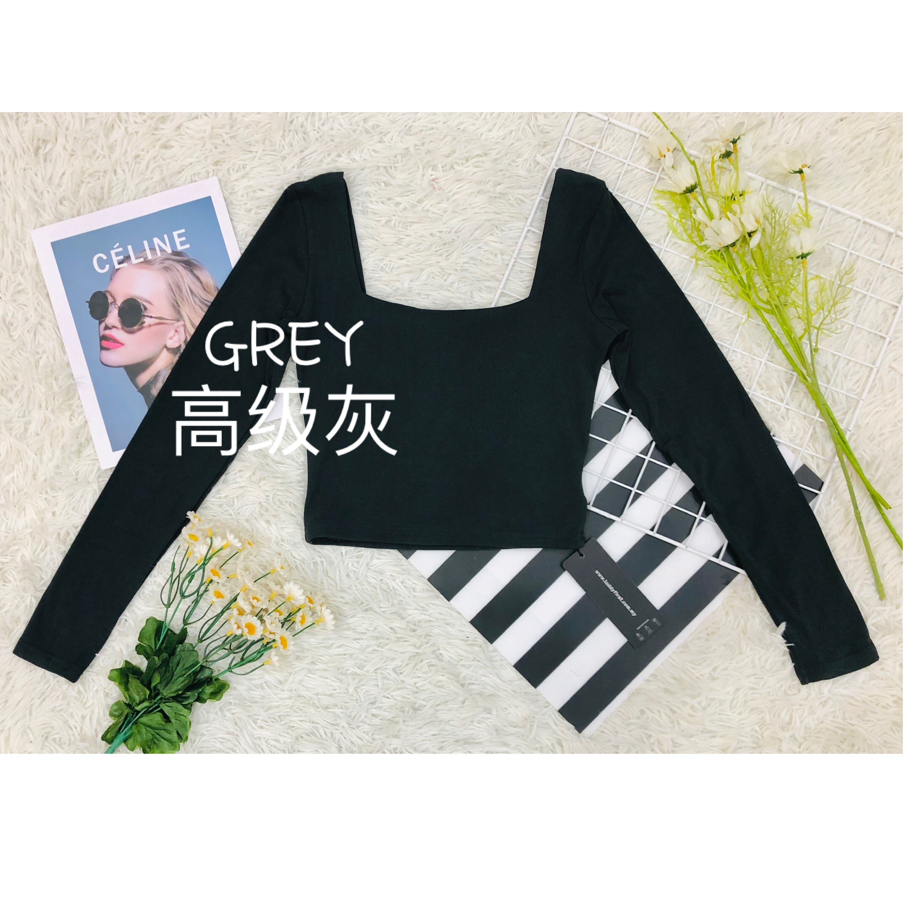 【T66193】独家无拼缝双层四方领口百搭长袖上衣 ❤️❤️