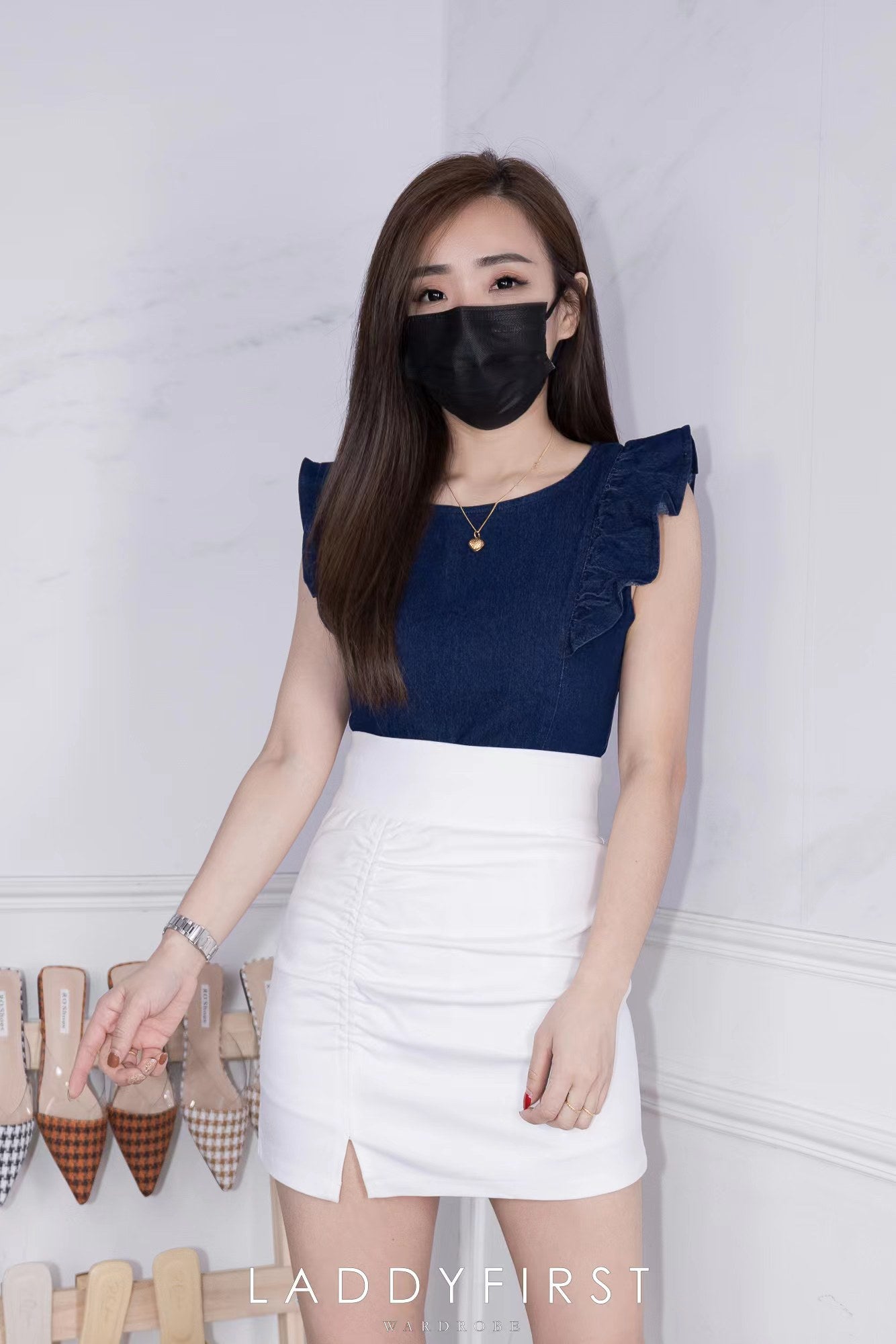 【S7088】抽褶设计西装高腰百搭裙子，内有里裤 #百搭必备 【C-R1-C2】