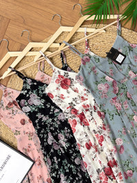 【D22894】独家爆款性感V领吊带碎花雪纺连身长裙，肩带可调节【A-R2-C6】