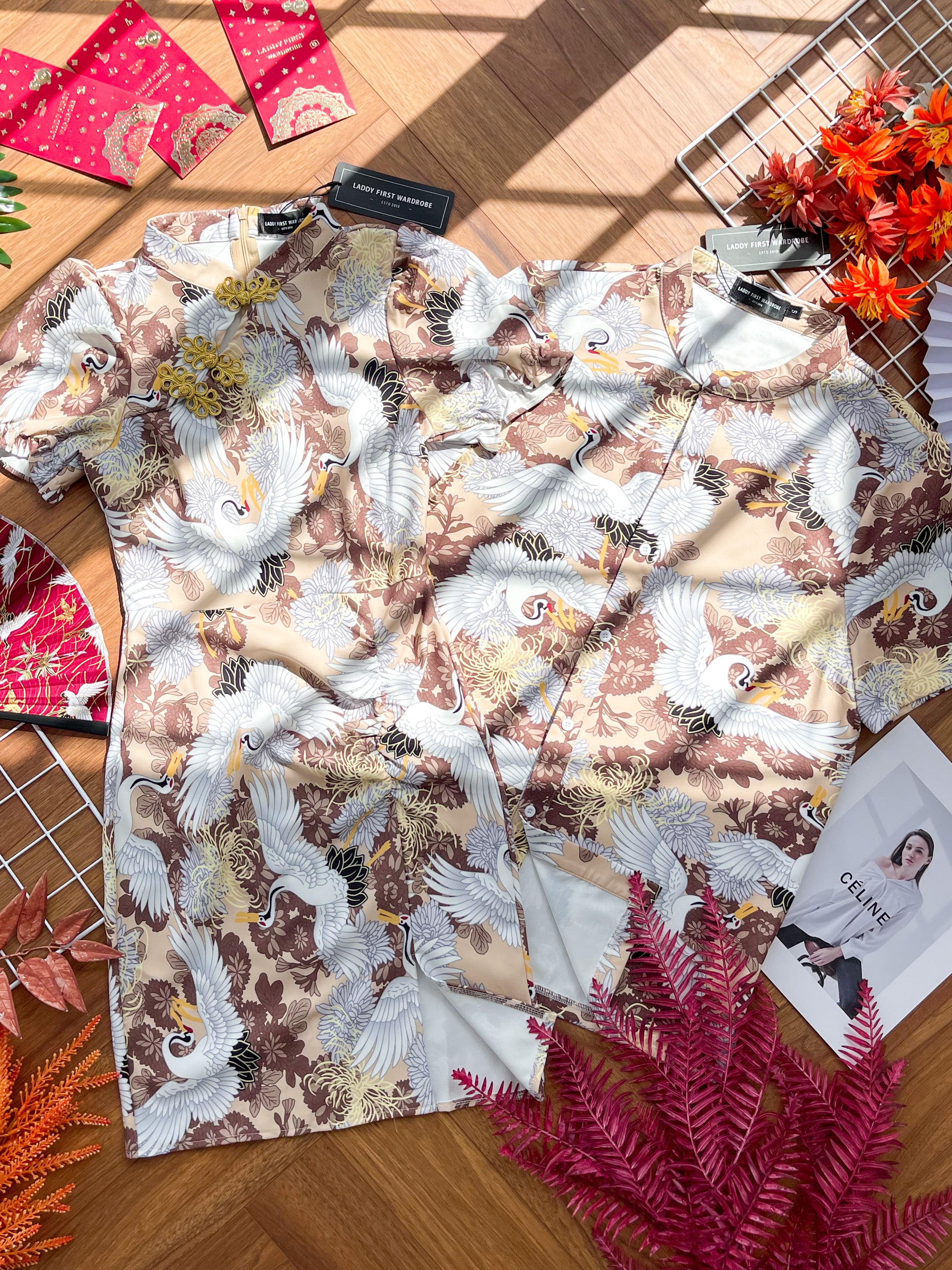 【D3313】独家爆款国潮仙鹤高端唐装旗袍连身裙子【B-R3-C2】