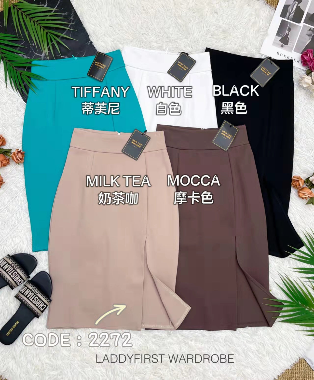 【L2272】罗马弹力开叉高腰裙子 ❤️❤️ 【A-R1-C1】