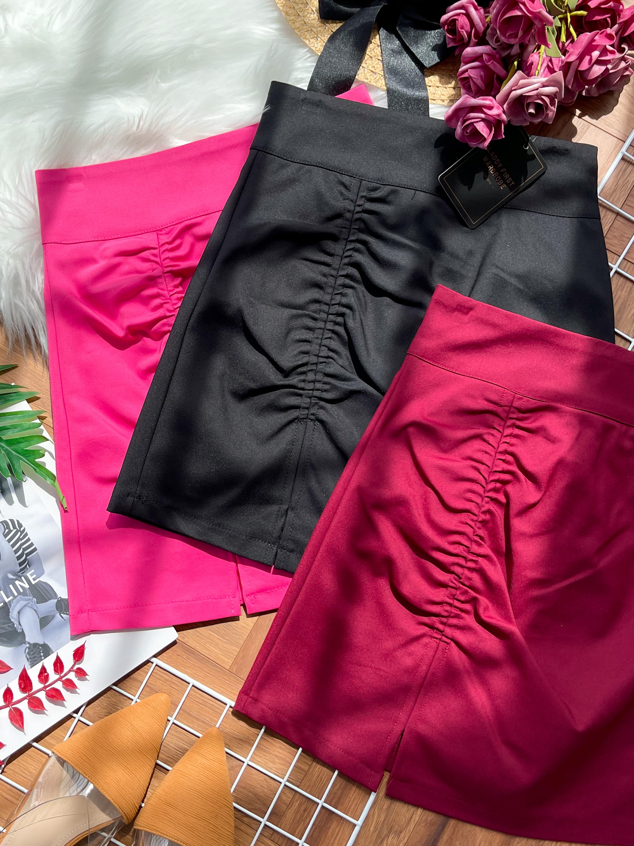 【S7088】抽褶设计西装高腰百搭裙子，内有里裤 #百搭必备 【C-R1-C2】