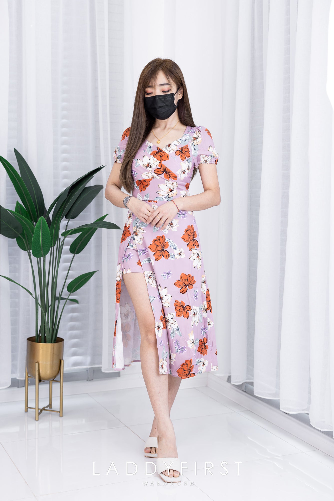 【D3320】【网站福利款✨】公主袖交叉领连身summer裙子，内有裤子【B-RU- C1】