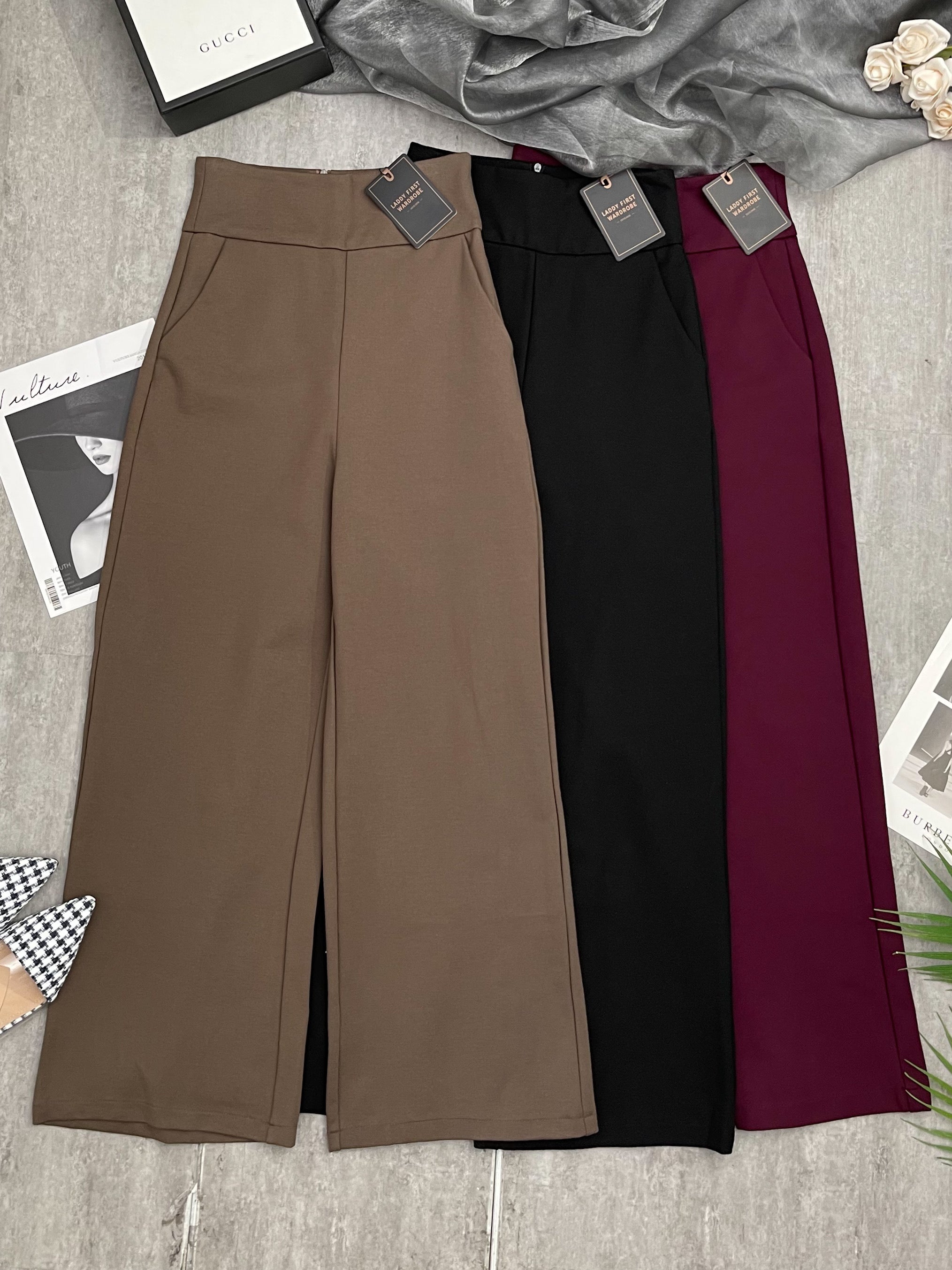 【L05】罗马高腰阔脚长裤，有口袋 【B-R3-C4】