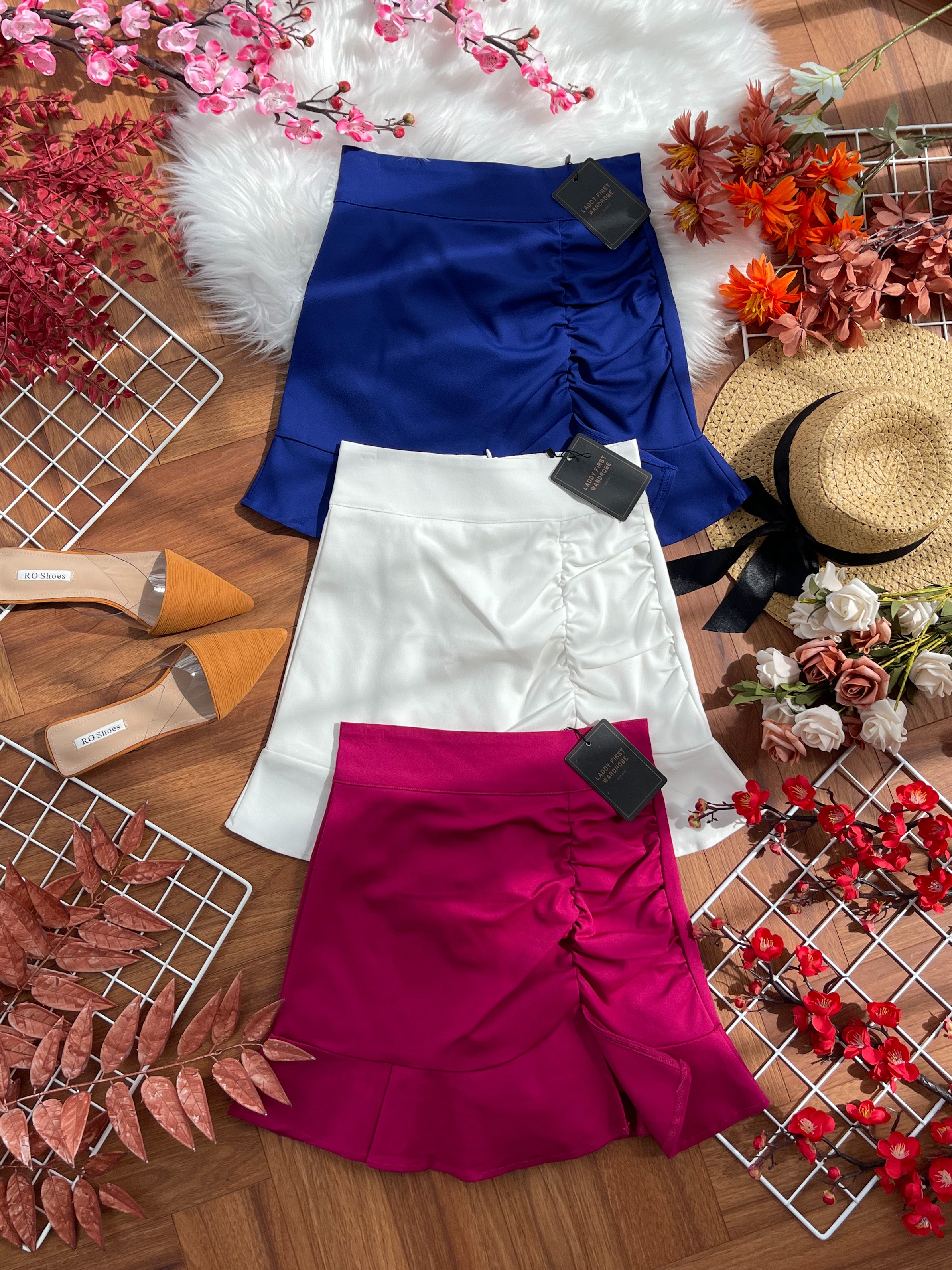 【S7644】独家爆款西装荷叶摆高腰裙子，内有里裤 #百搭必备【B-R1-C1】