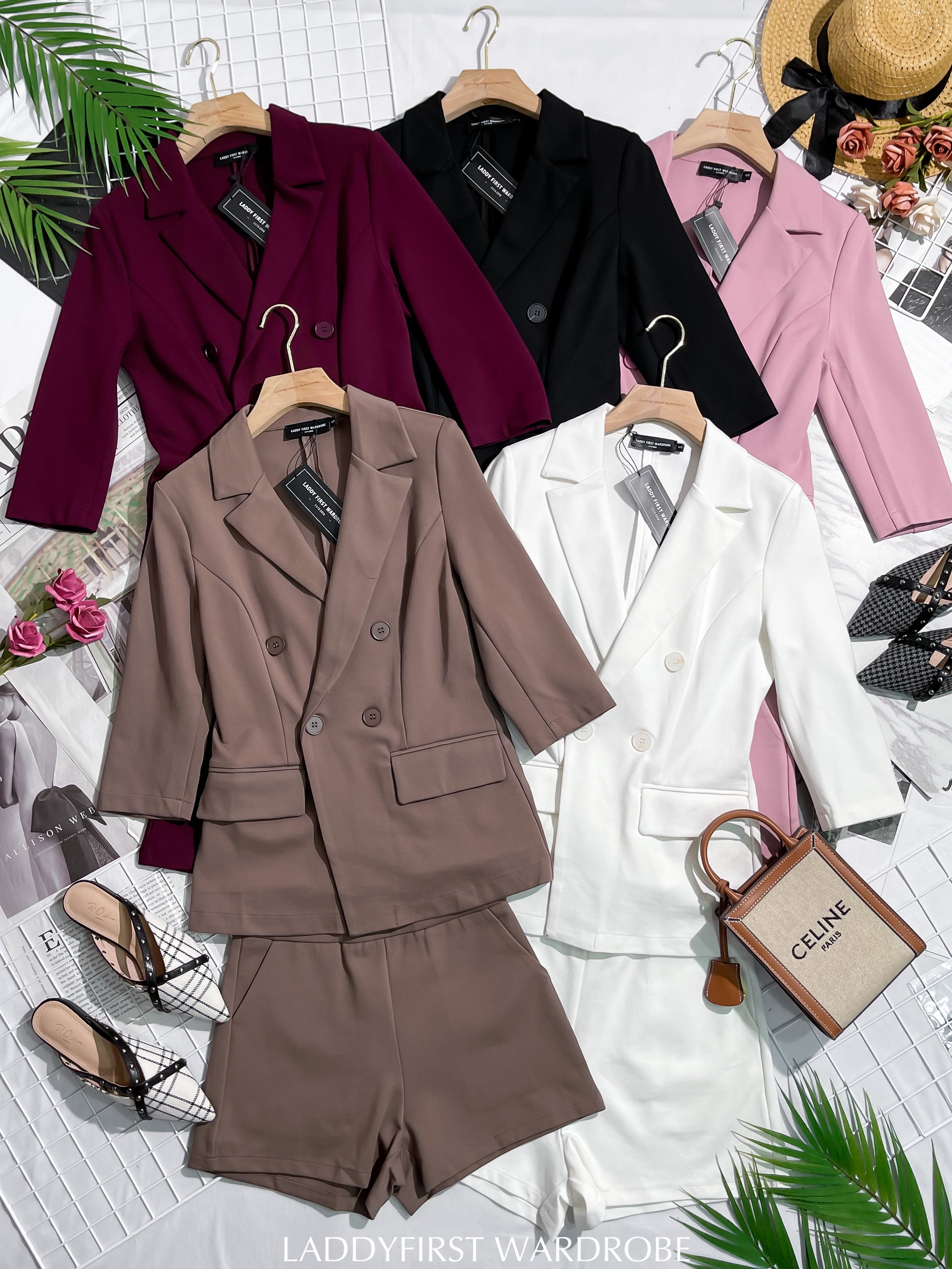 【SS339991】两件式厚实罗马套装修身罗马外套上衣 ➕ 高腰罗马短裤 , 有口袋 ❤❤【A-R1-C2】