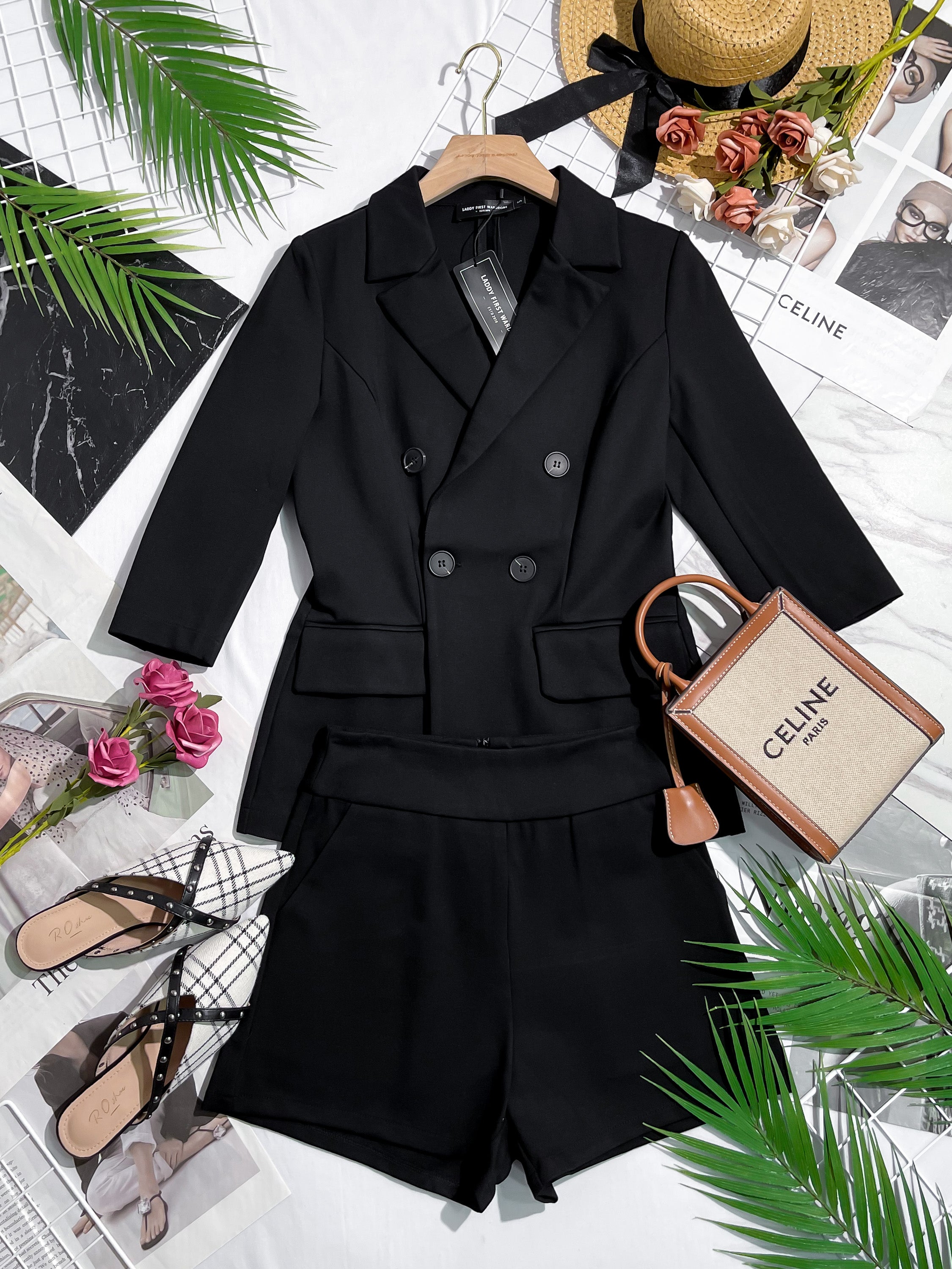 【SS339991】两件式厚实罗马套装修身罗马外套上衣 ➕ 高腰罗马短裤 , 有口袋 ❤❤【A-R1-C2】