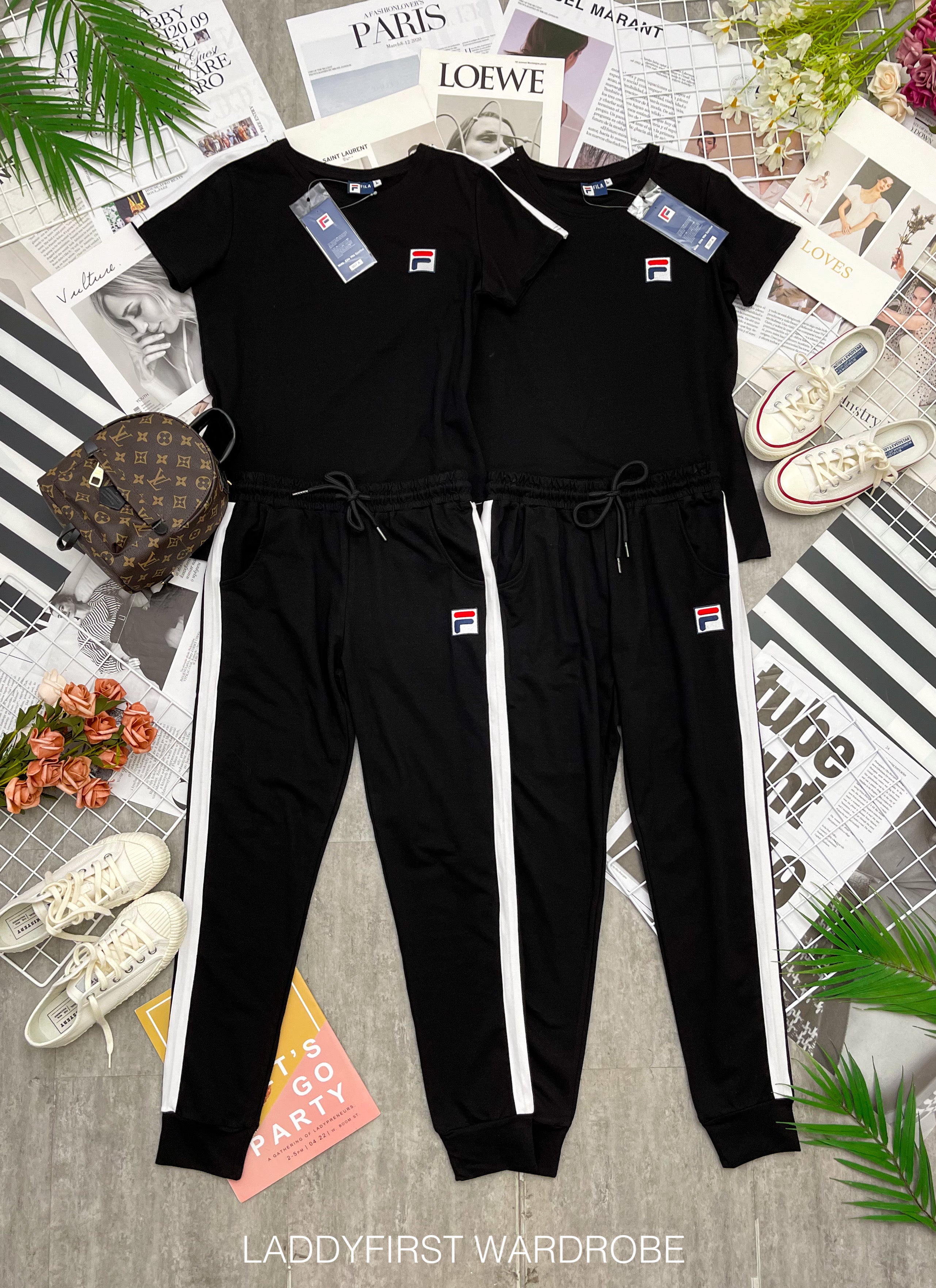 【SS49067】高品质两件式休闲运动套装 短袖上衣➕松紧腰长裤