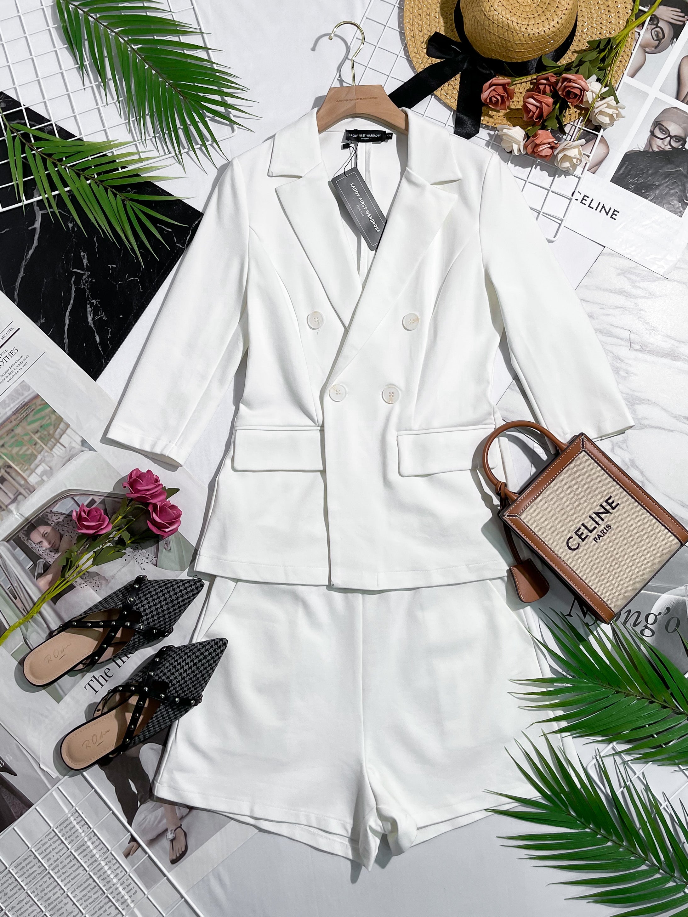 【SS339991】两件式厚实罗马套装修身罗马外套上衣 ➕ 高腰罗马短裤 , 有口袋 ❤❤【A-R1-C2】