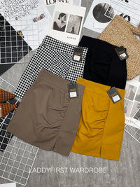 【S2770】独家爆款西装高腰皱褶小开叉百搭裤裙，有口袋【B-R1-C3】