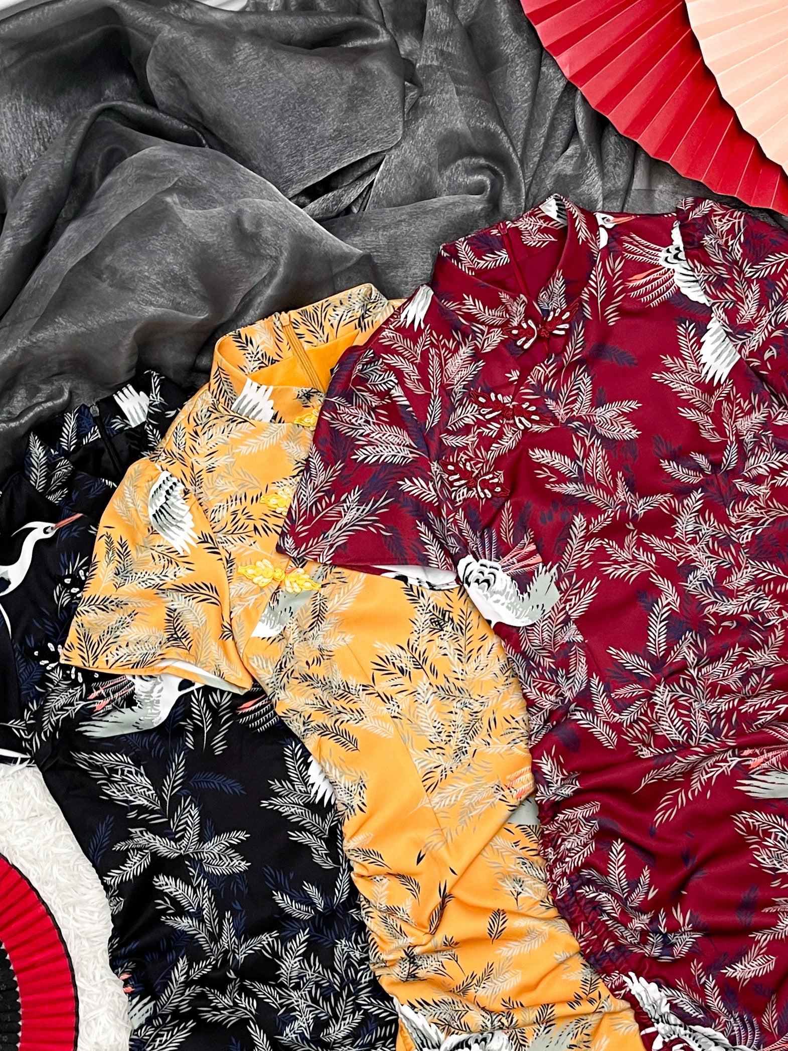 【D6336】复古印花旗袍抽绳连身裙子，内有里布 ❤️❤️