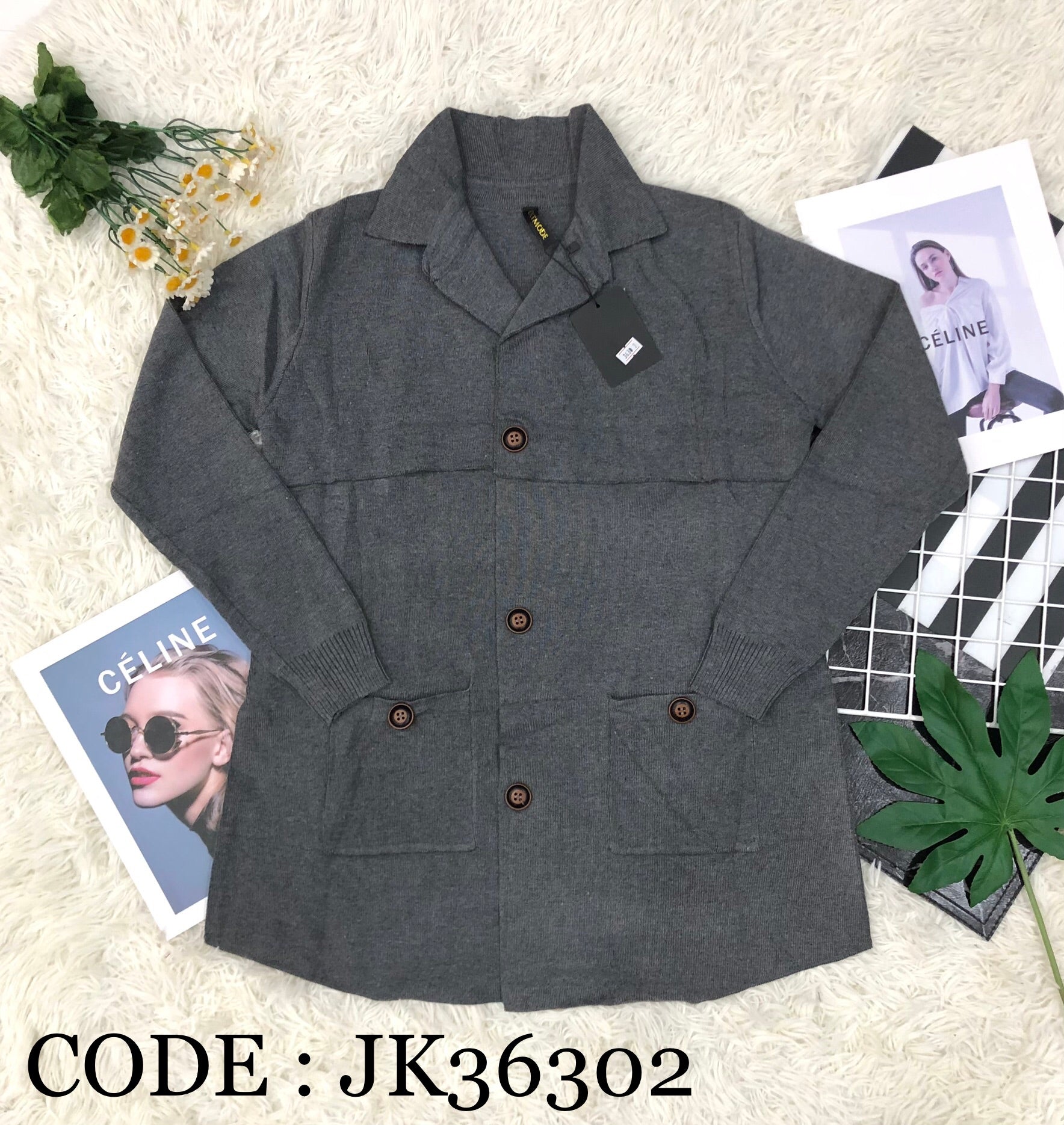 【JK36302】高品质假排扣针织风衣外套，有口袋❤️❤️