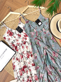 【D22894】独家爆款性感V领吊带碎花雪纺连身长裙，肩带可调节【A-R2-C6】