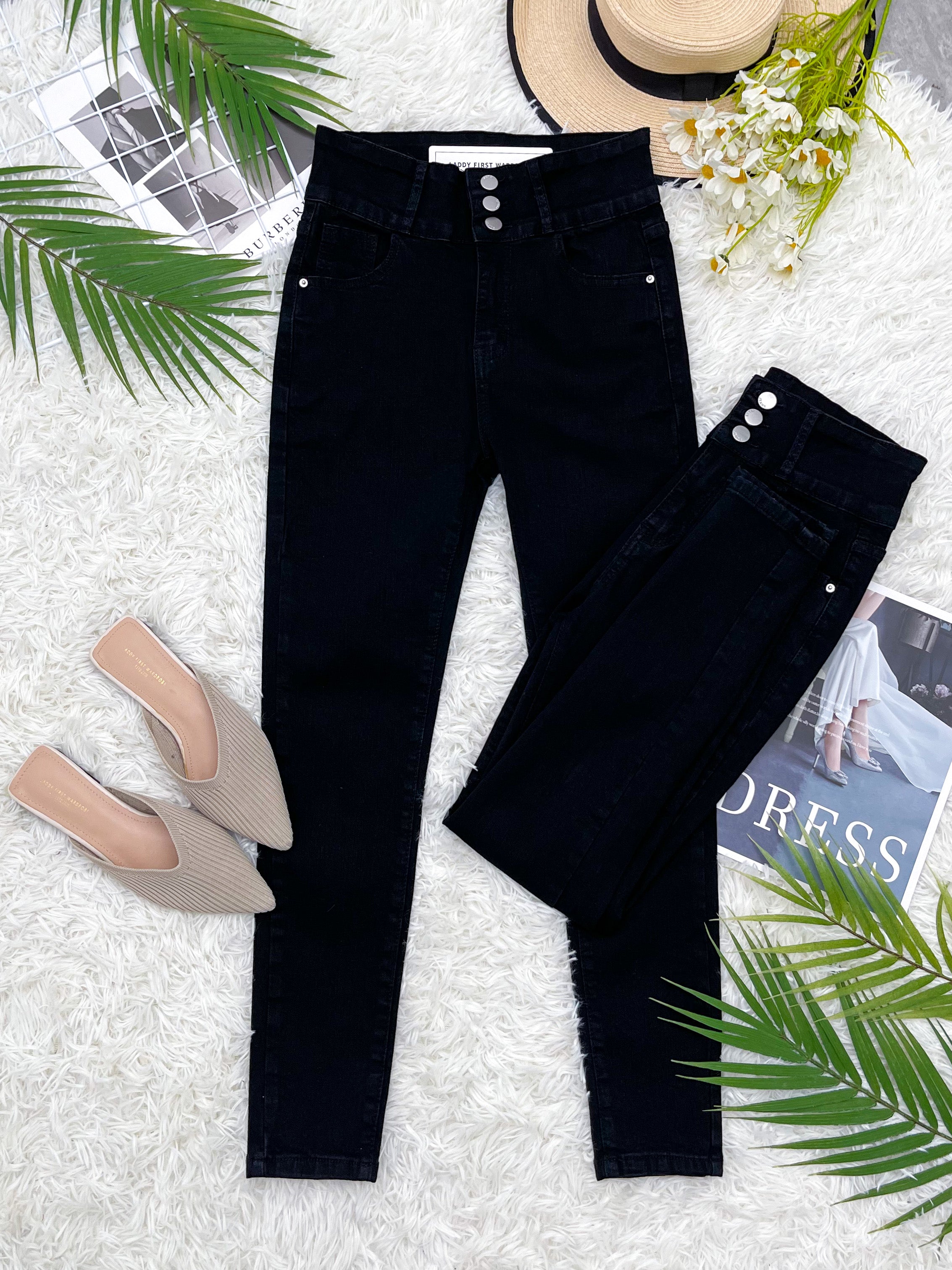 【L55227】牛仔高腰九分裤，有口袋【A-R2-C3】