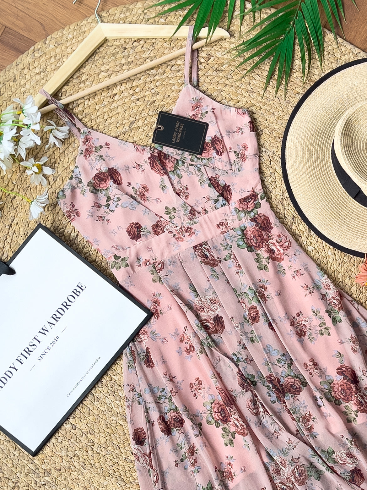 【D22894】独家爆款性感V领吊带碎花雪纺连身长裙，肩带可调节【A-R2-C6】