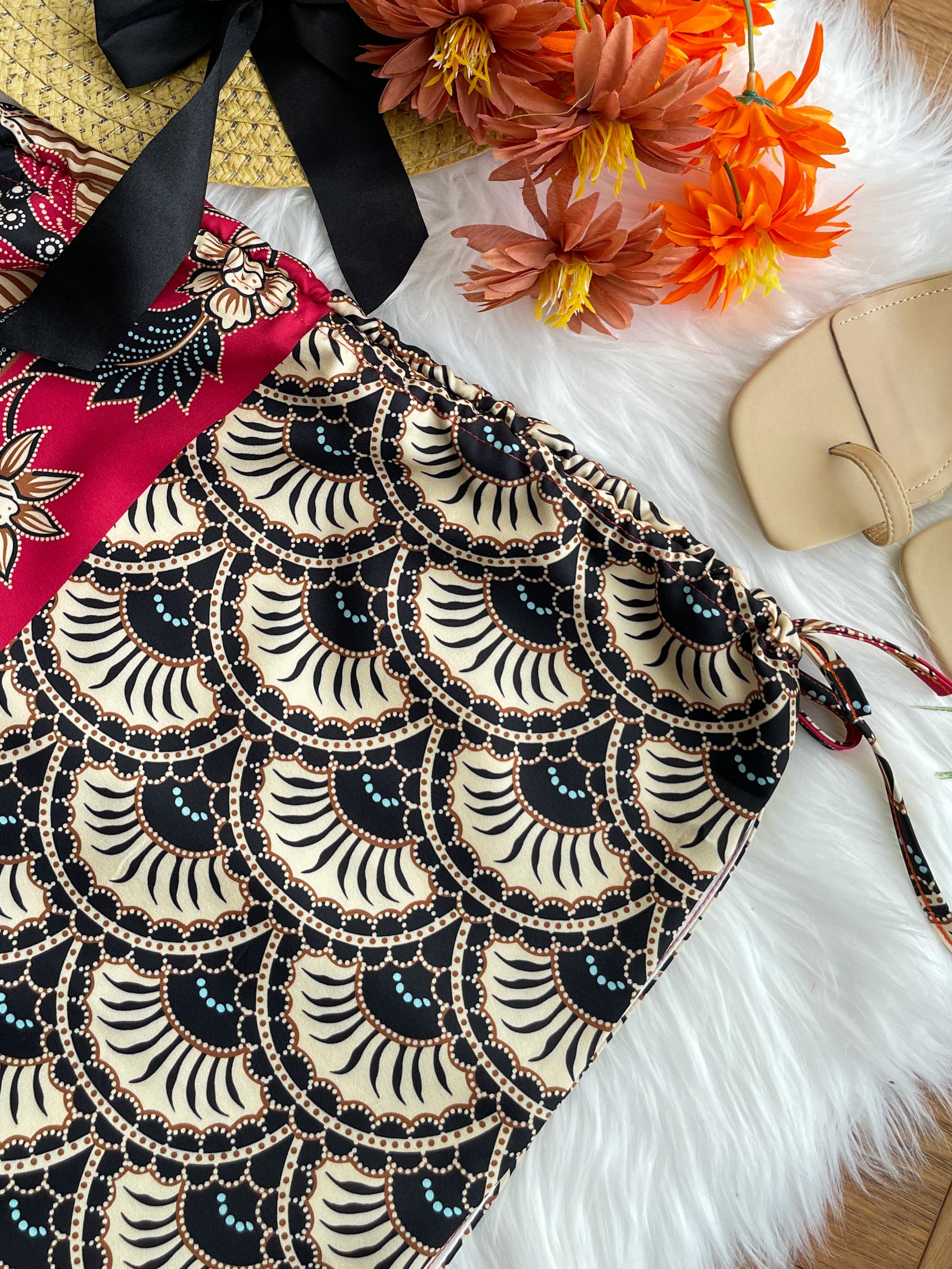【D1507701】独家爆款Batik旗袍抽绳连身裙子