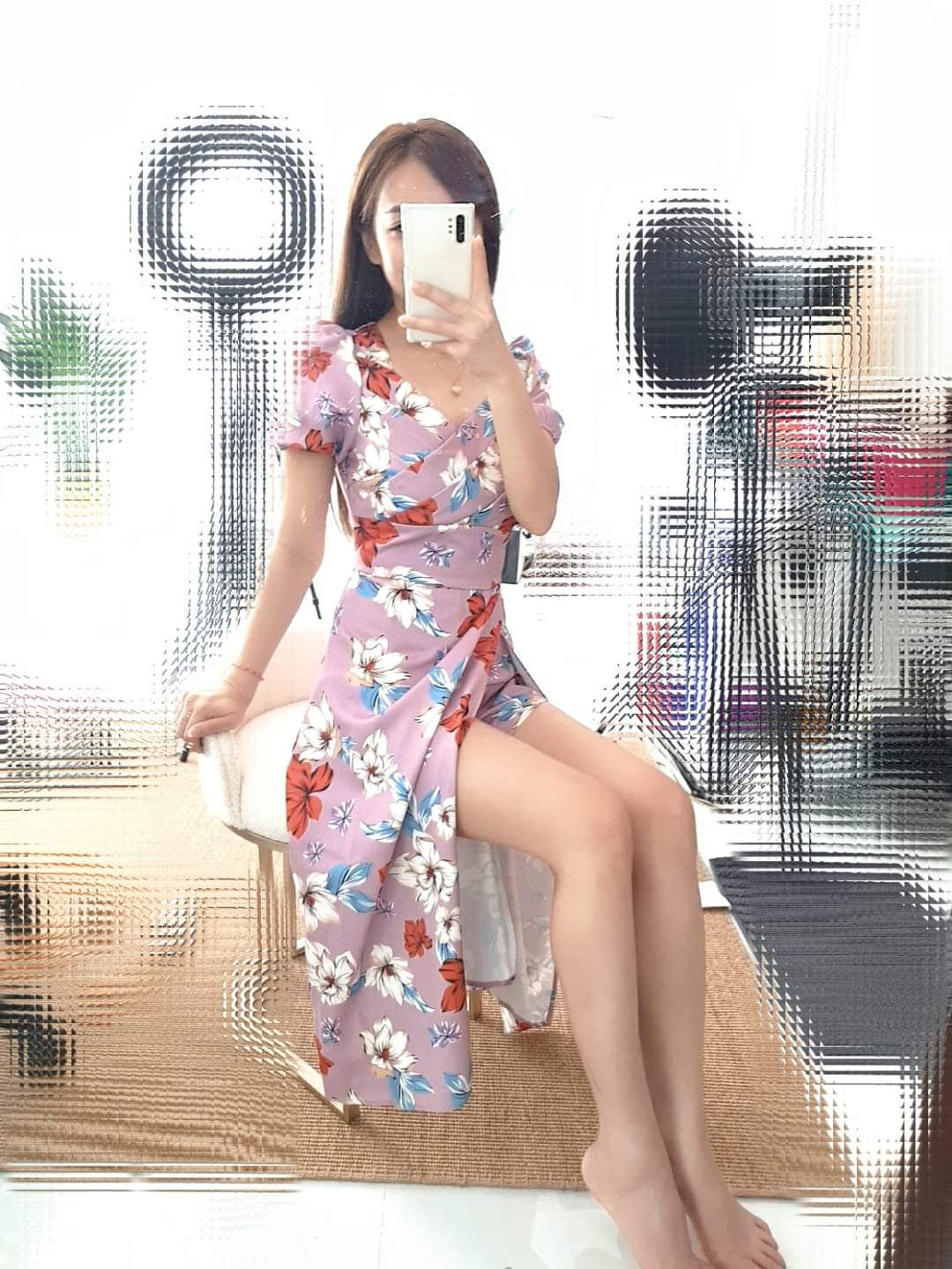 【D3320】【网站福利款✨】公主袖交叉领连身summer裙子，内有裤子【B-RU- C1】