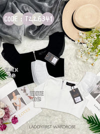 【T226341】独家爆款「短版」无袖叠层荷叶边时装上衣，后中拉链 ❤❤ 【A-R1-C4】