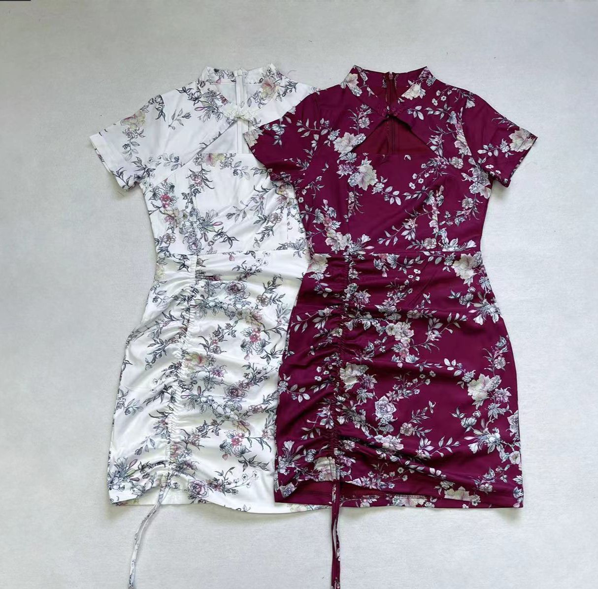 【D8225201】复古时尚镂空旗袍抽绳连身裙子