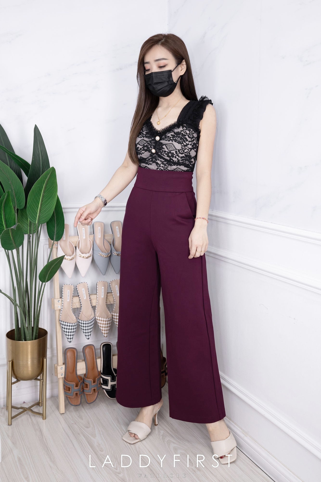 【L05】罗马高腰阔脚长裤，有口袋 【B-R3-C4】