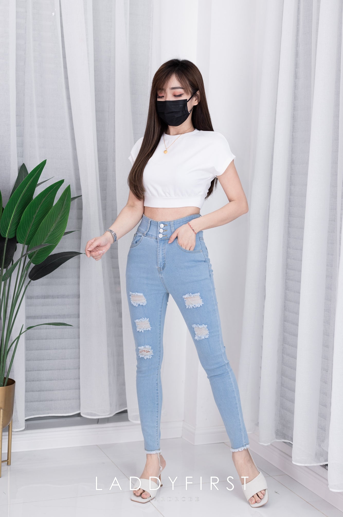 【L552192】【网站福利款✨】独家爆款牛仔破洞高腰长裤，有口袋【A-R1-C1】