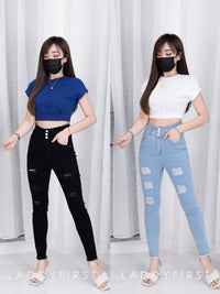 【L552192】【网站福利款✨】独家爆款牛仔破洞高腰长裤，有口袋【A-R1-C1】