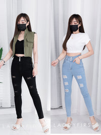 【L552192】【网站福利款✨】独家爆款牛仔破洞高腰长裤，有口袋【A-R1-C1】