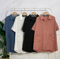 【SW013】冰丝衬衫连身睡裙 , 前方有口袋【A-RU1】
