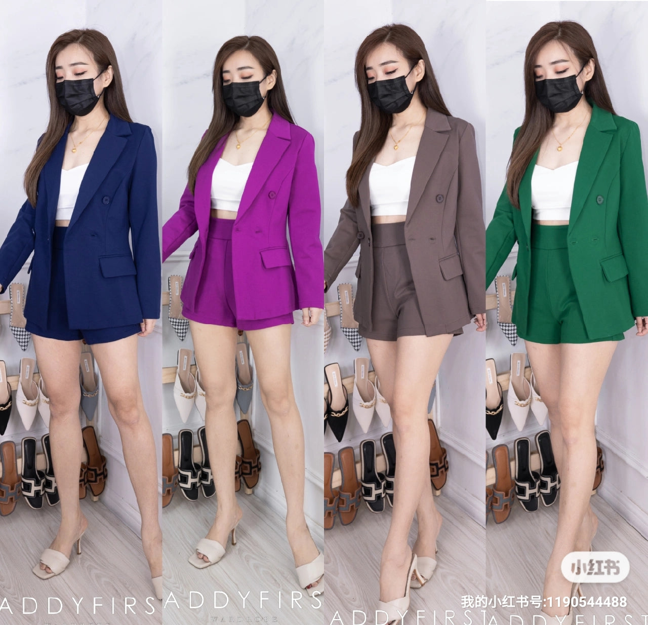 【SS210151】独家爆款高品质两件式厚实罗马套装 修身罗马外套上衣 ➕ 高腰罗马短裤 , 裤子有口袋【A-R1-C4】