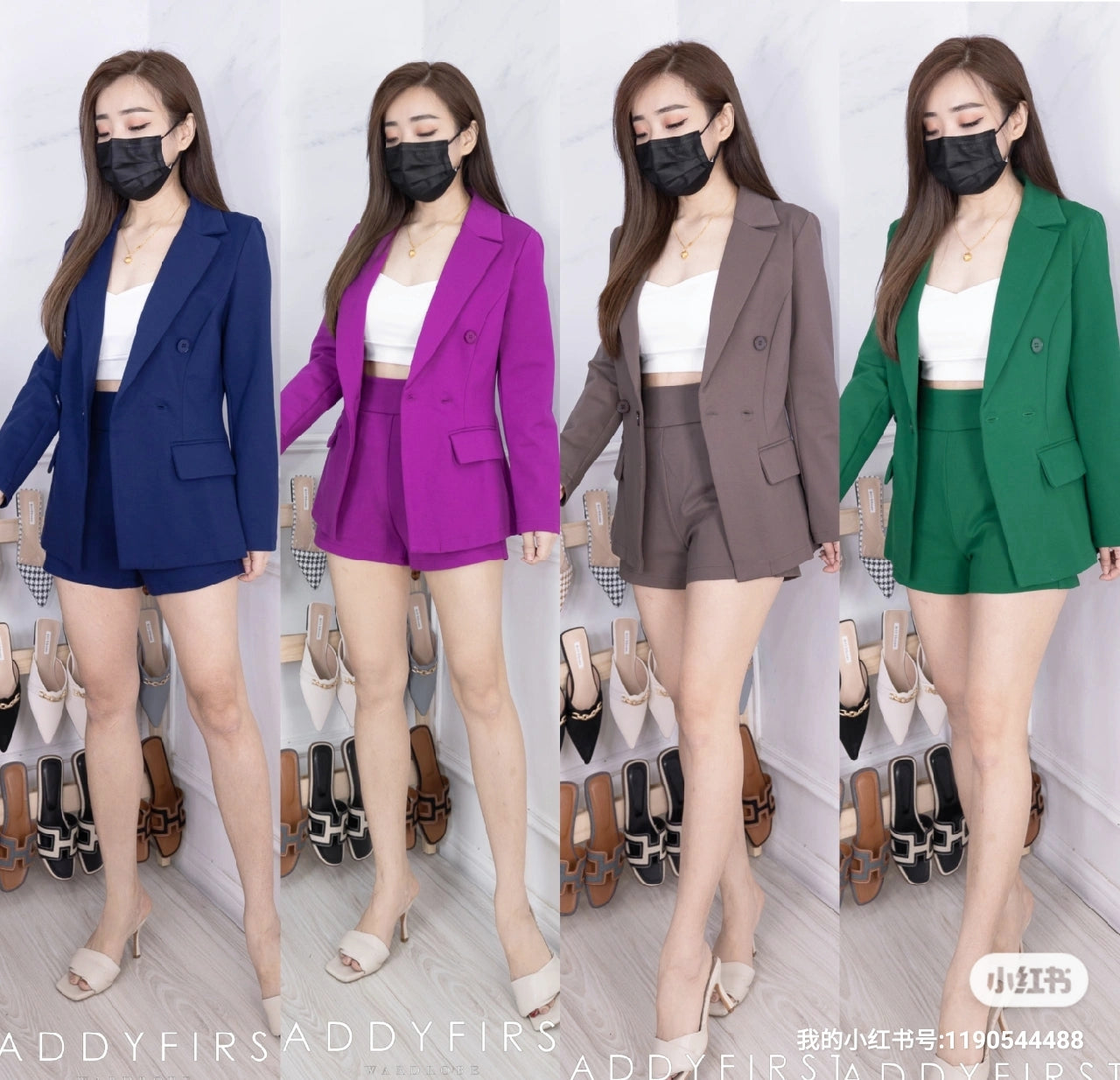 【SS210151】独家爆款高品质两件式厚实罗马套装 修身罗马外套上衣 ➕ 高腰罗马短裤 , 裤子有口袋【A-R1-C4】