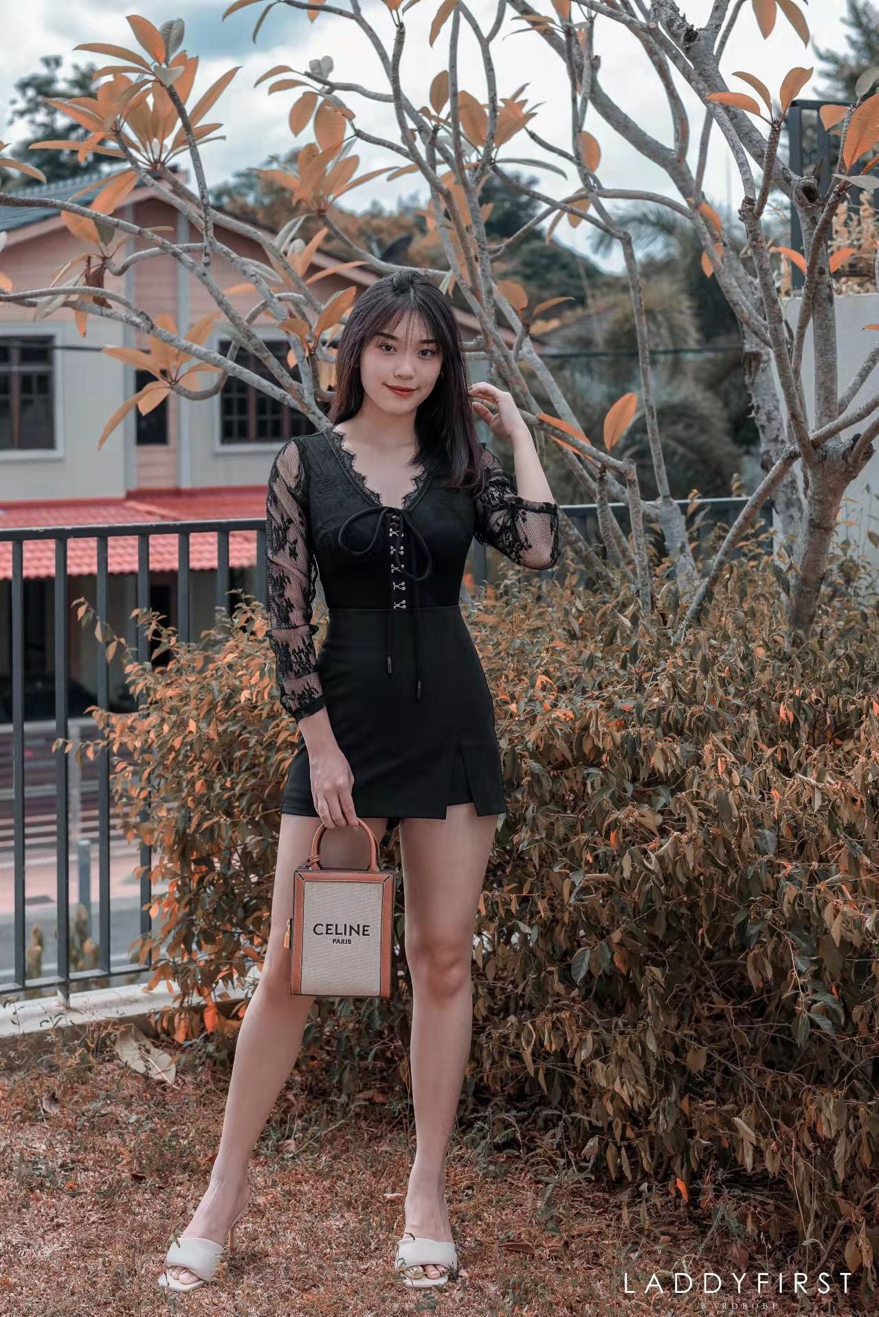 【D2137】网纱蕾丝长袖拼接西装连身裤裙 , 有口袋❤️❤️