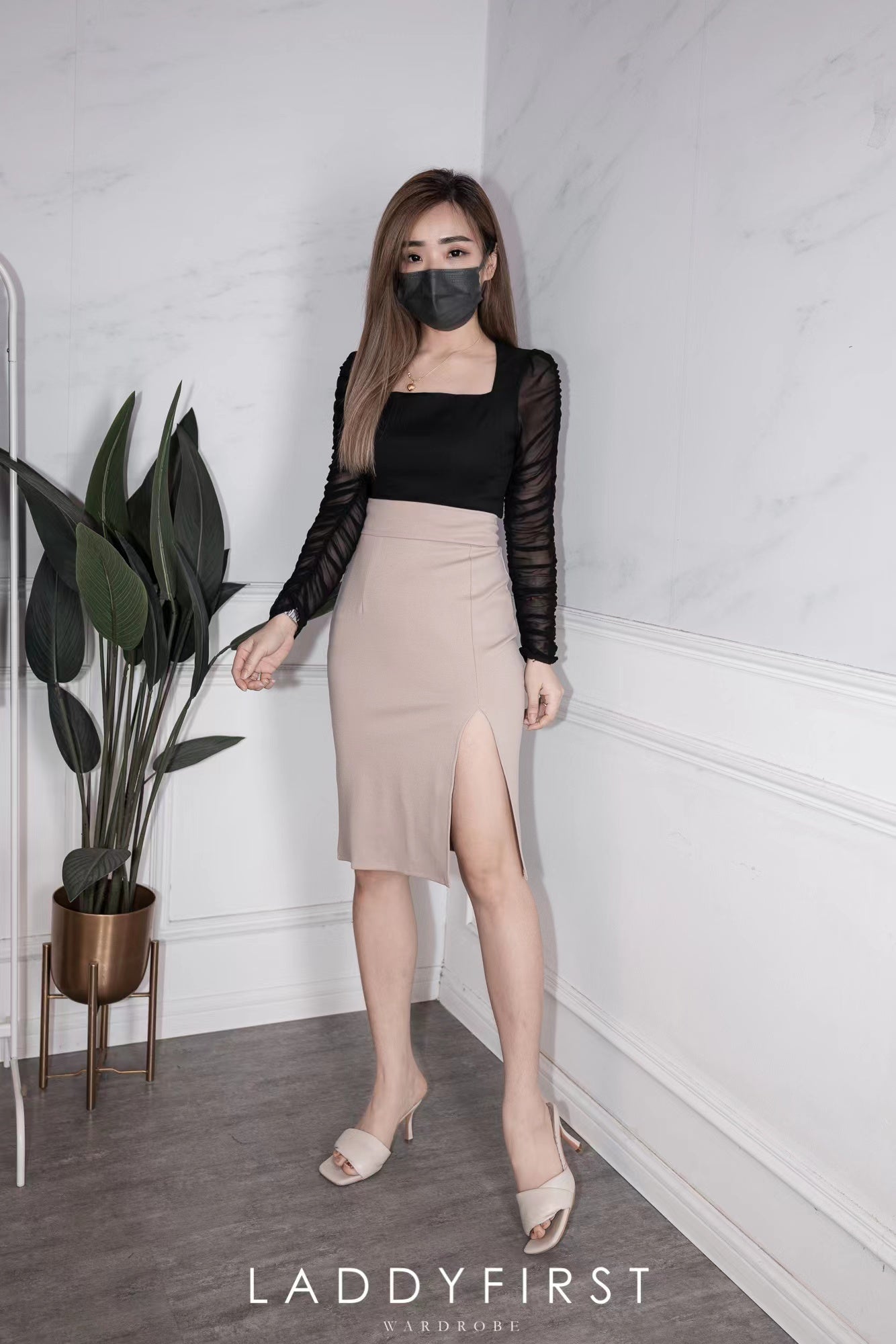 【L2272】罗马弹力开叉高腰裙子 ❤️❤️ 【A-R1-C1】