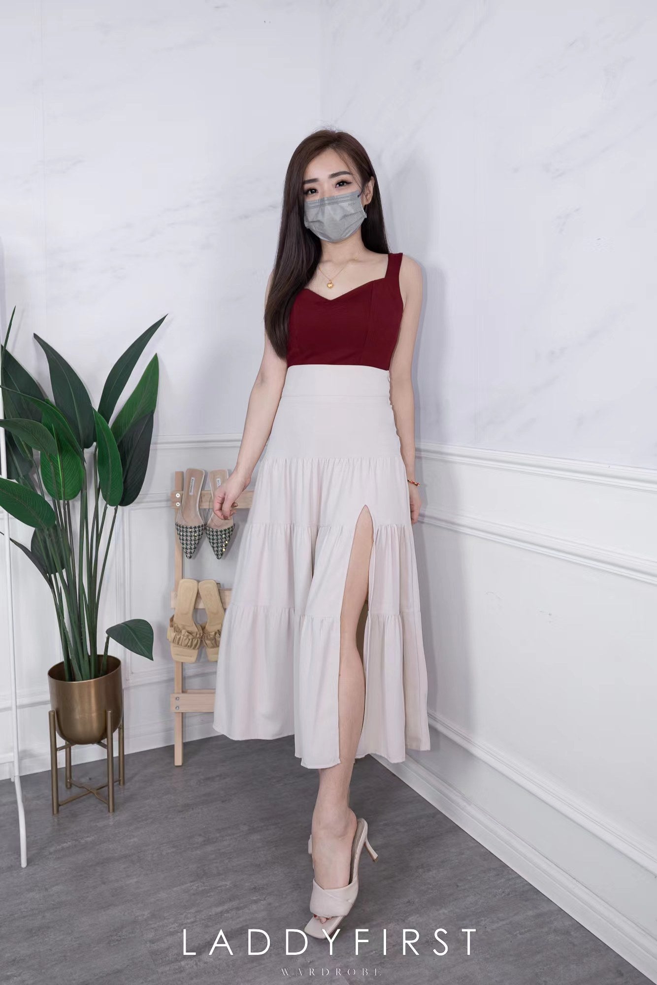 【L6936】韩版西装高腰休闲裙子