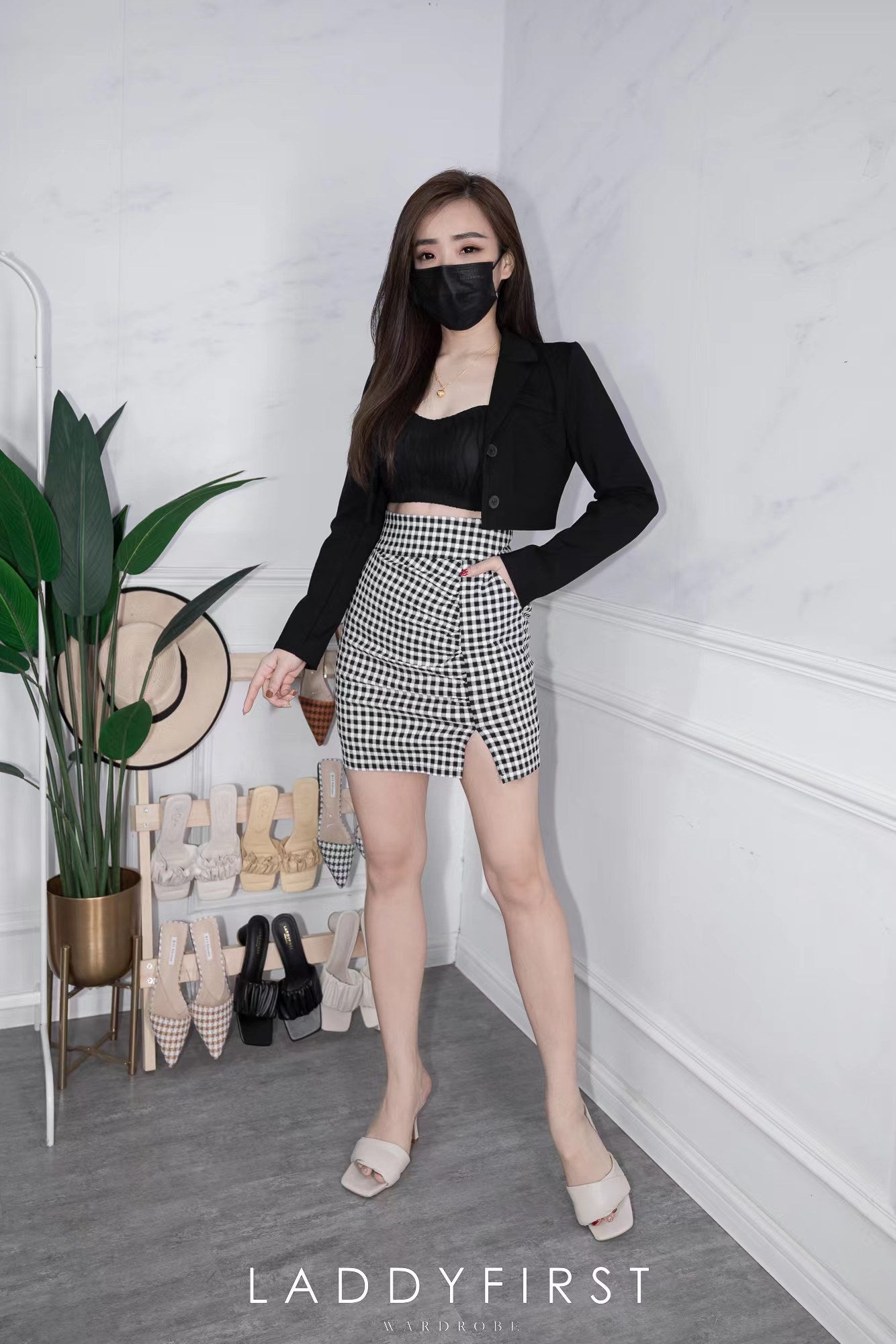 【S2770】独家爆款西装高腰皱褶小开叉百搭裤裙，有口袋【B-R1-C3】