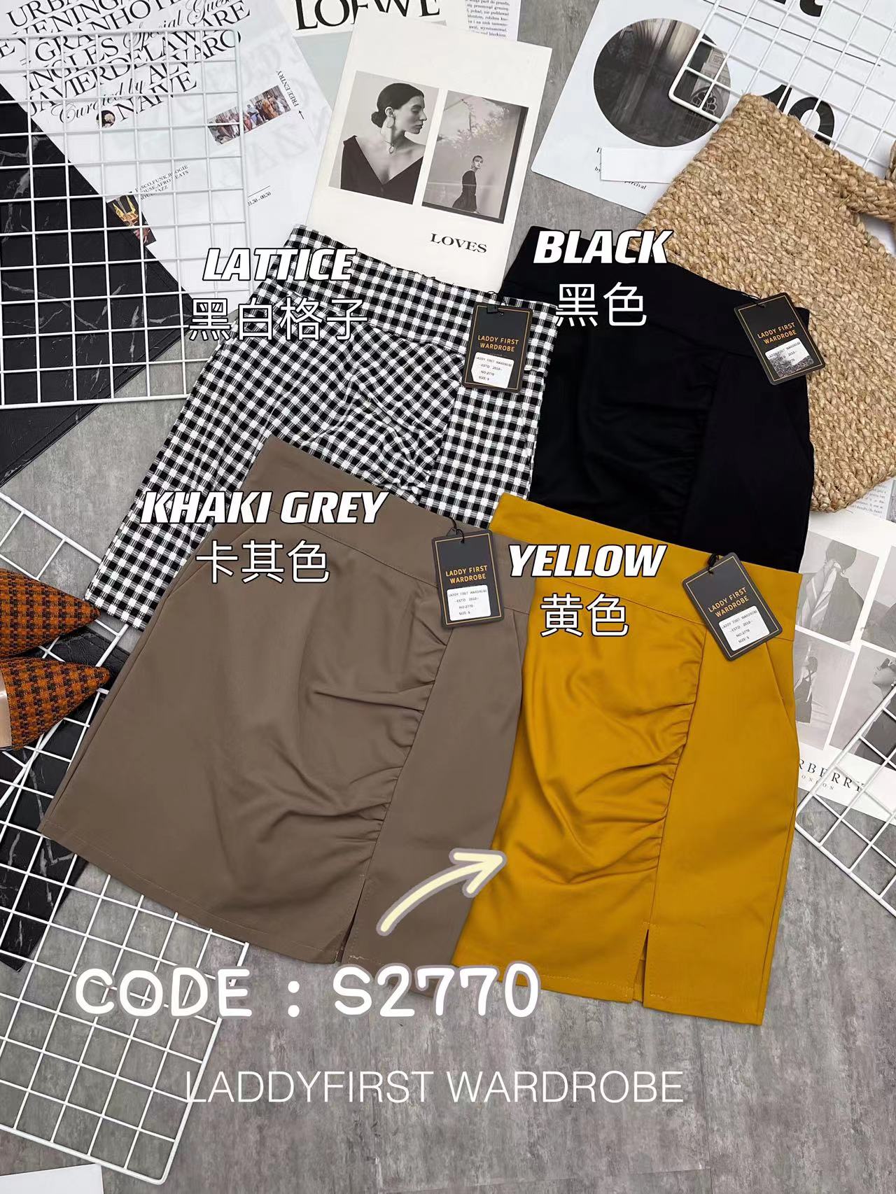 【S2770】独家爆款西装高腰皱褶小开叉百搭裤裙，有口袋【B-R1-C3】