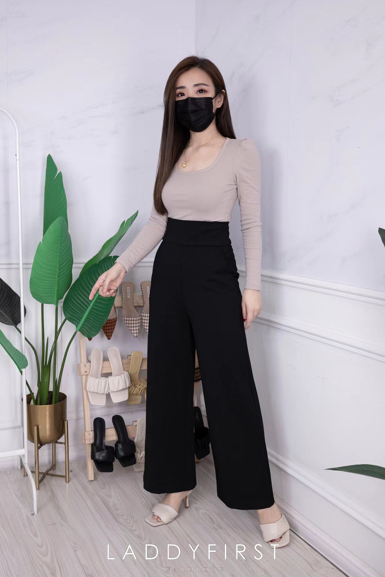 【L05】罗马高腰阔脚长裤，有口袋 【B-R3-C4】