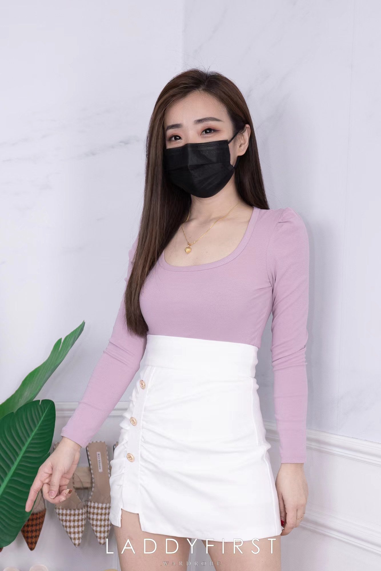 【S2300】独家定制款皱褶设计西装百搭高腰裤裙，后中隐形拉链
