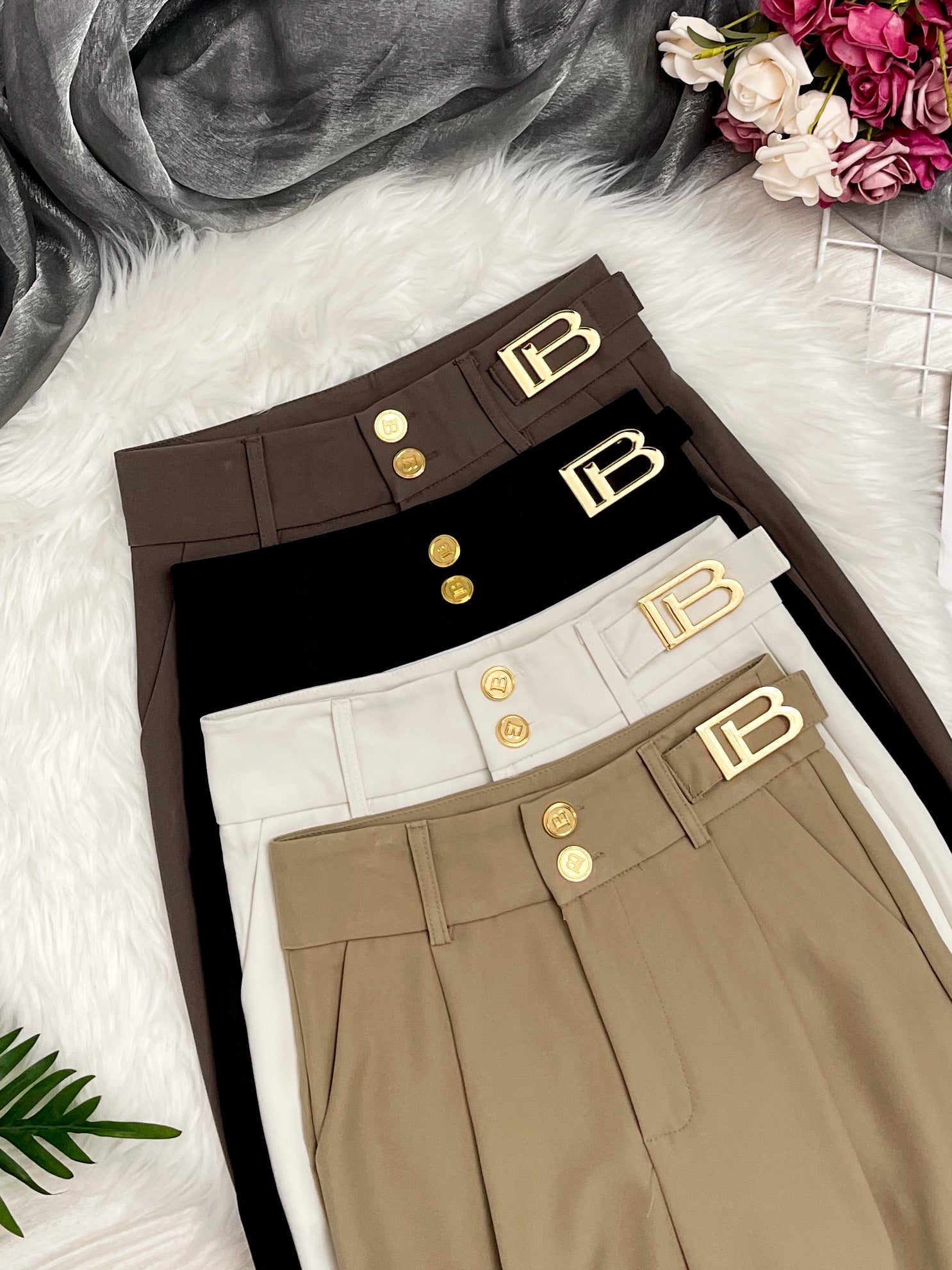 【L22823】西装高腰百搭阔脚长裤，有口袋