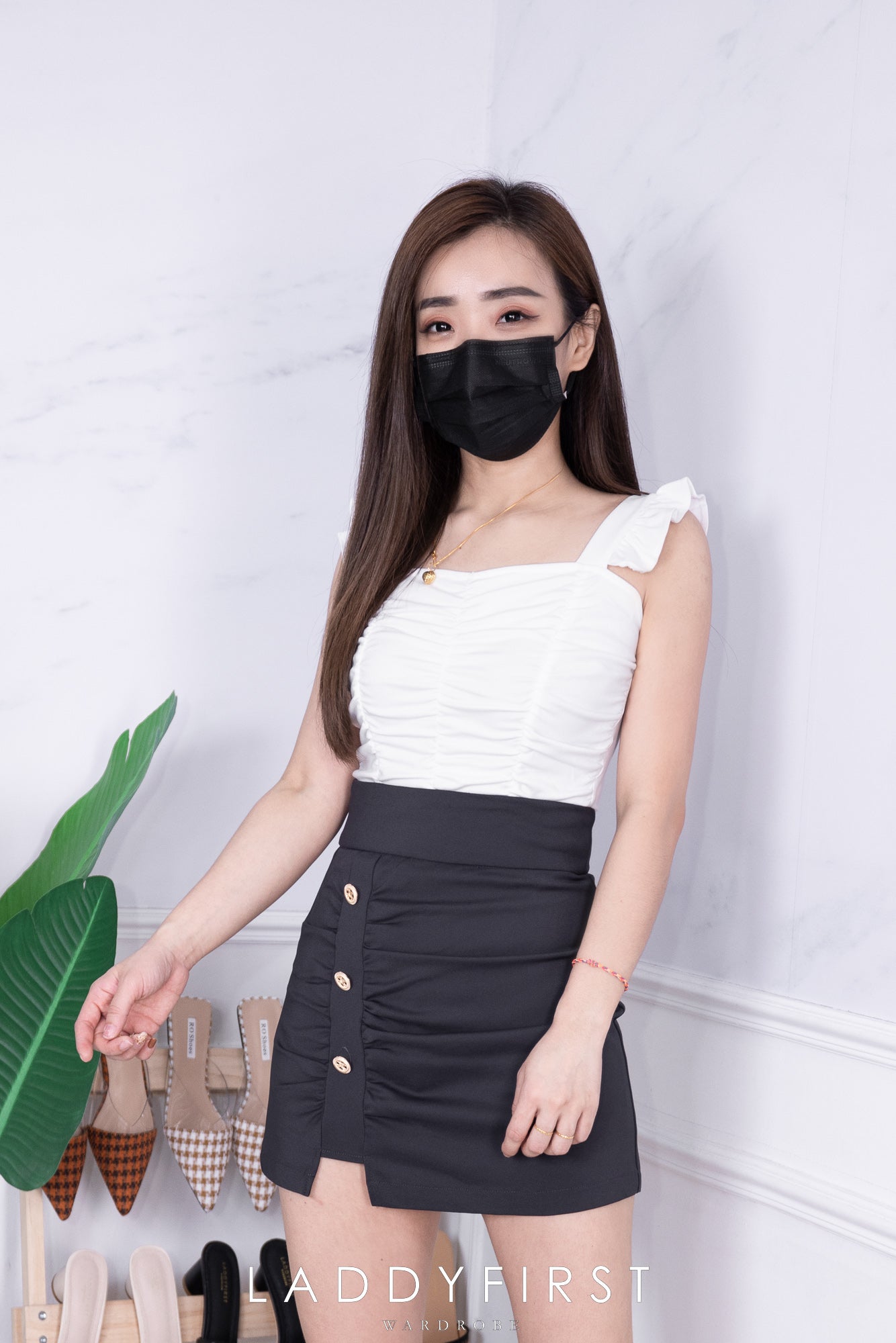 【S2300】独家定制款皱褶设计西装百搭高腰裤裙，后中隐形拉链