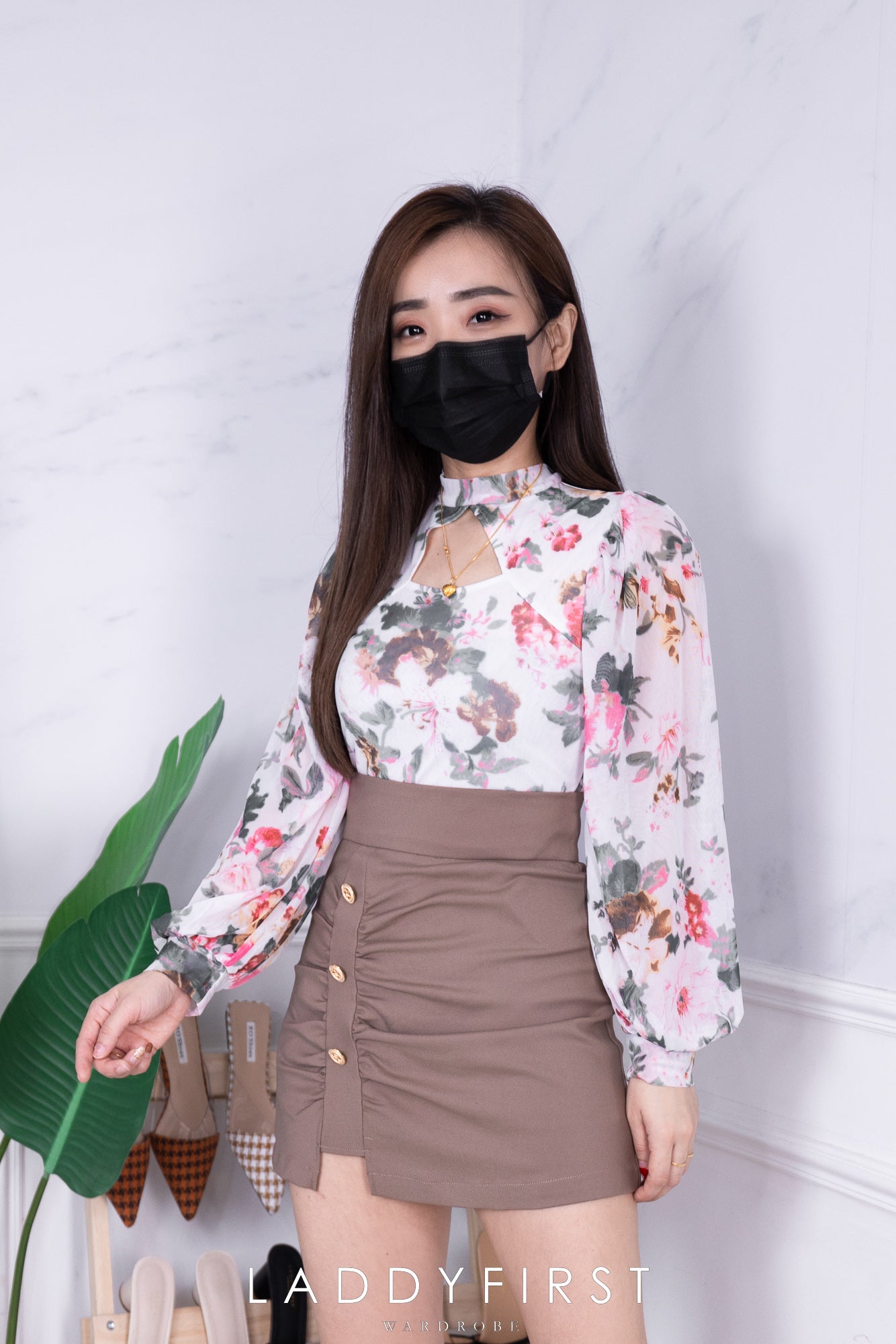 【S2300】独家定制款皱褶设计西装百搭高腰裤裙，后中隐形拉链