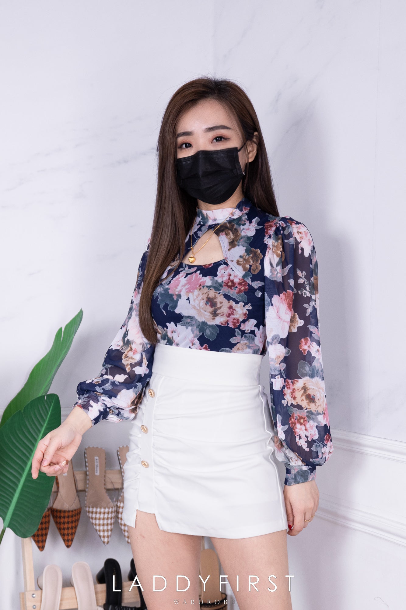 【S2300】独家定制款皱褶设计西装百搭高腰裤裙，后中隐形拉链