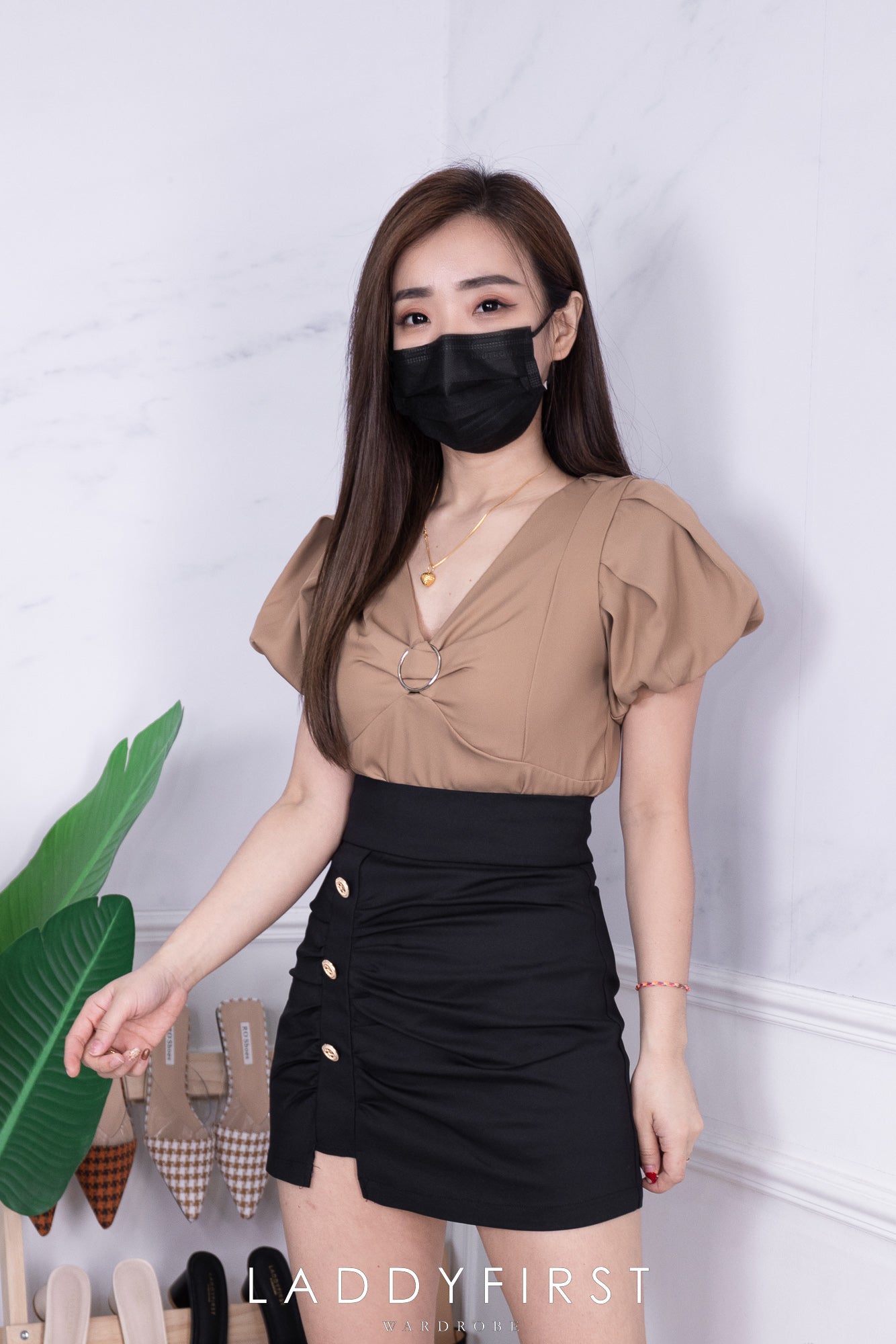 【S2300】独家定制款皱褶设计西装百搭高腰裤裙，后中隐形拉链