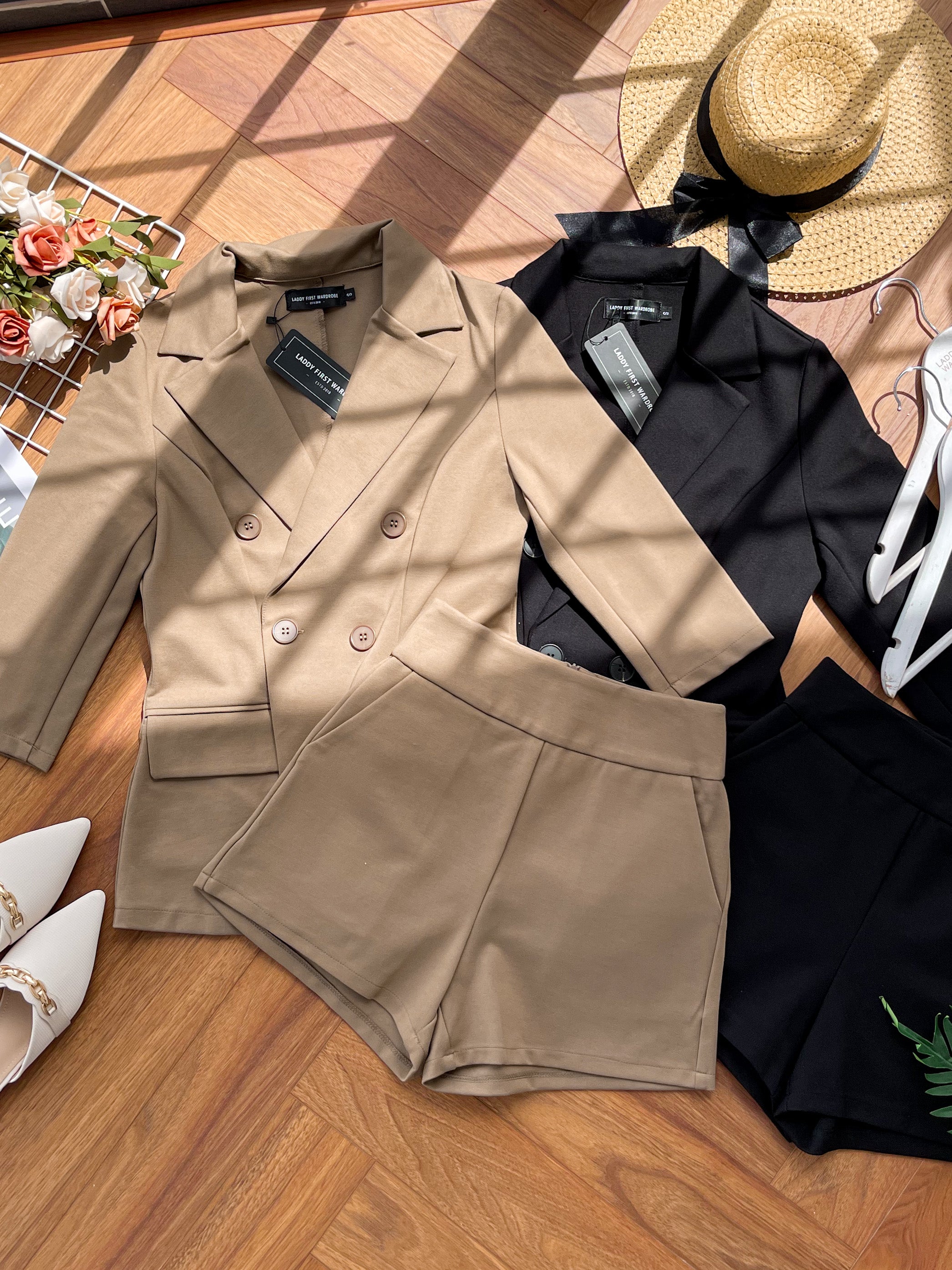 【SS339993】独家爆款两件式厚实后重罗马时装套装 修身外套上衣 ➕ 高腰百搭短裤 , 有口袋【B-R3-C5】