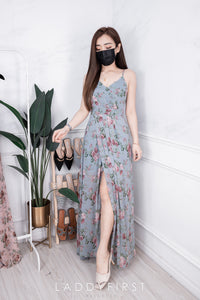 【D22894】独家爆款性感V领吊带碎花雪纺连身长裙，肩带可调节【A-R2-C6】