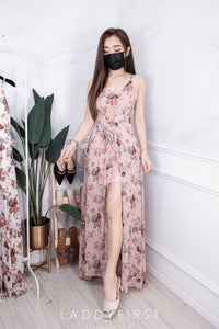 【D22894】独家爆款性感V领吊带碎花雪纺连身长裙，肩带可调节【A-R2-C6】