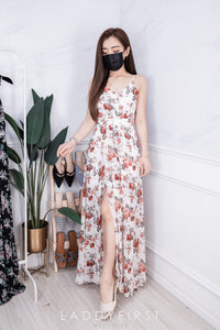 【D22894】独家爆款性感V领吊带碎花雪纺连身长裙，肩带可调节【A-R2-C6】