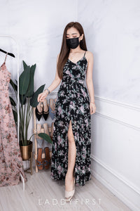 【D22894】独家爆款性感V领吊带碎花雪纺连身长裙，肩带可调节【A-R2-C6】